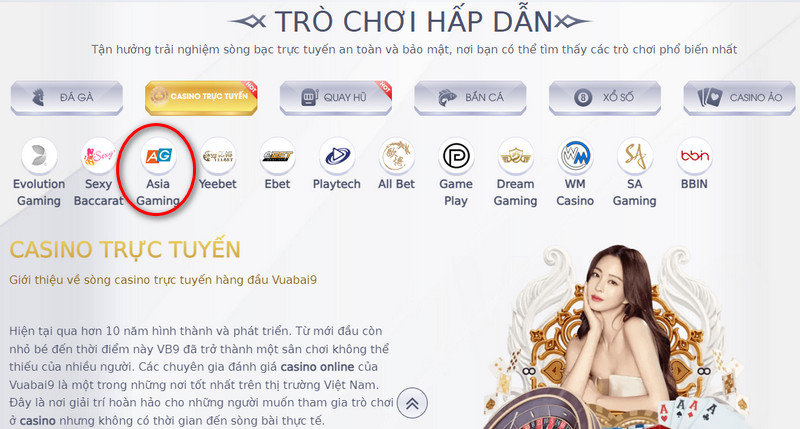 Asia Gaming - Nhà cung cấp casino trực tuyến VB9 uy tín