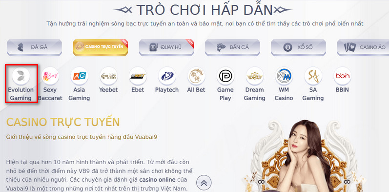 nhà cung cấp Casino Evolution Gaming